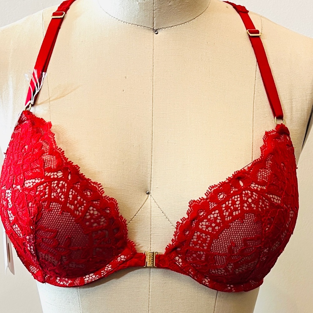 Wolford Belle Fleur Push-Up Red Demi Cup Lace Back Bra. Size 34B MSRP $240!!!